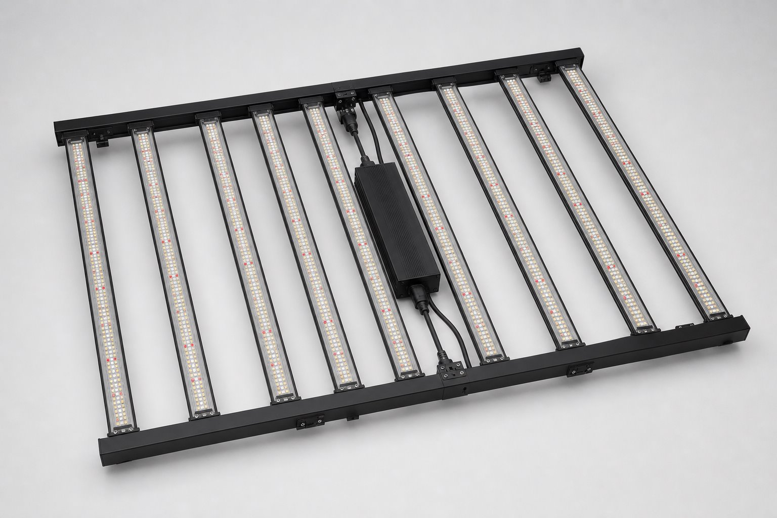 Unbranded foldable multi-bar commercial LED grow light fixture in a studio